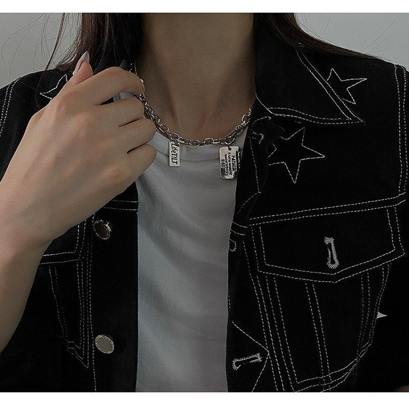 Personality Square Metal Multilayer Hip hop Long Chain Cool Simple Necklace For Women men Jewelry Gifts