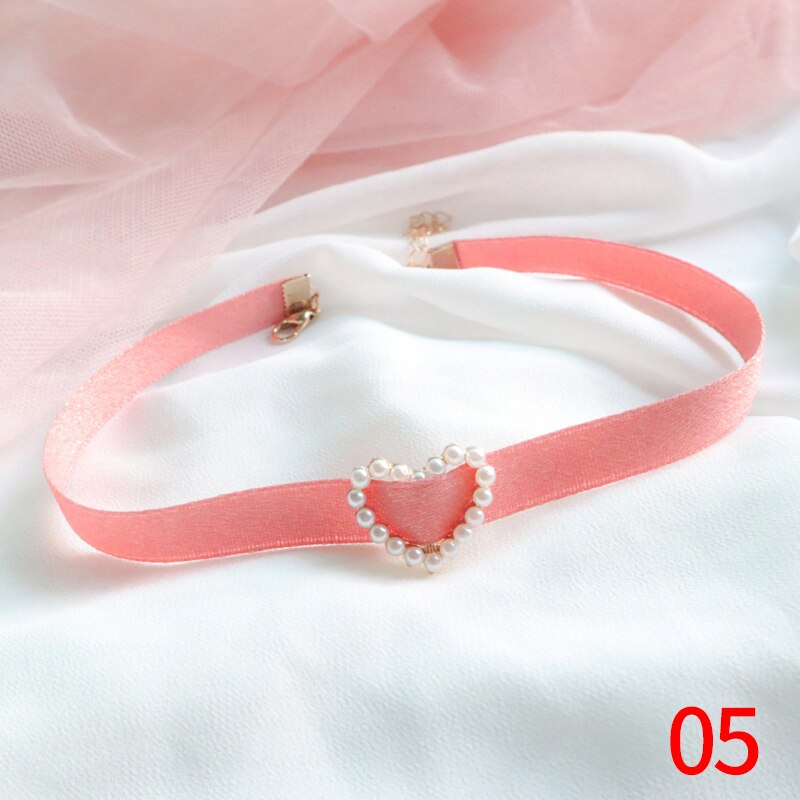 Pink Color Peach Heart Flowers Lolita Pendant Choker Short Clavicle Necklaces Sweet Jewelry Accessories For Girl