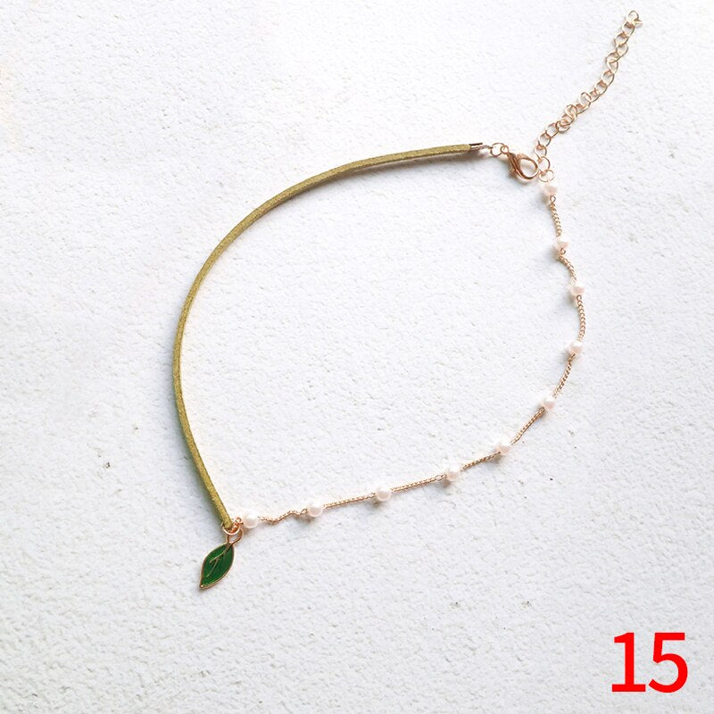 Pink Color Peach Heart Flowers Lolita Pendant Choker Short Clavicle Necklaces Sweet Jewelry Accessories For Girl