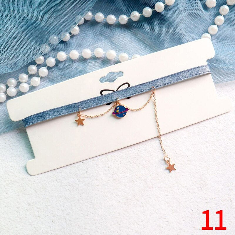 Pink Color Peach Heart Flowers Lolita Pendant Choker Short Clavicle Necklaces Sweet Jewelry Accessories For Girl