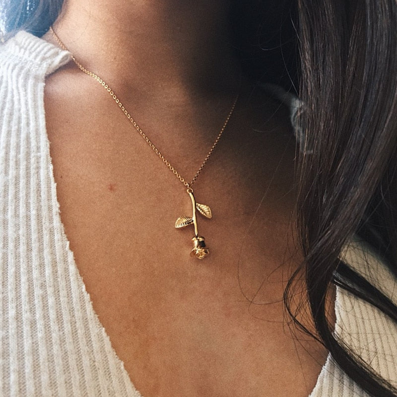 New Pink Rose Gold Flower Choker Statement Necklace Bijoux Collier Femme Women Charm Maxi Boho Jewelry X54