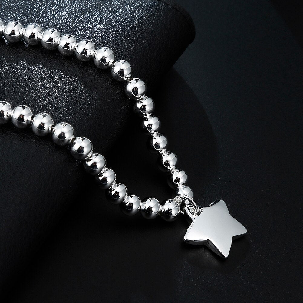Popular brands 925 sterling silver fine 4MM Beads Chain Star Pendant Bracelets for women party Wedding Jewelry gifts