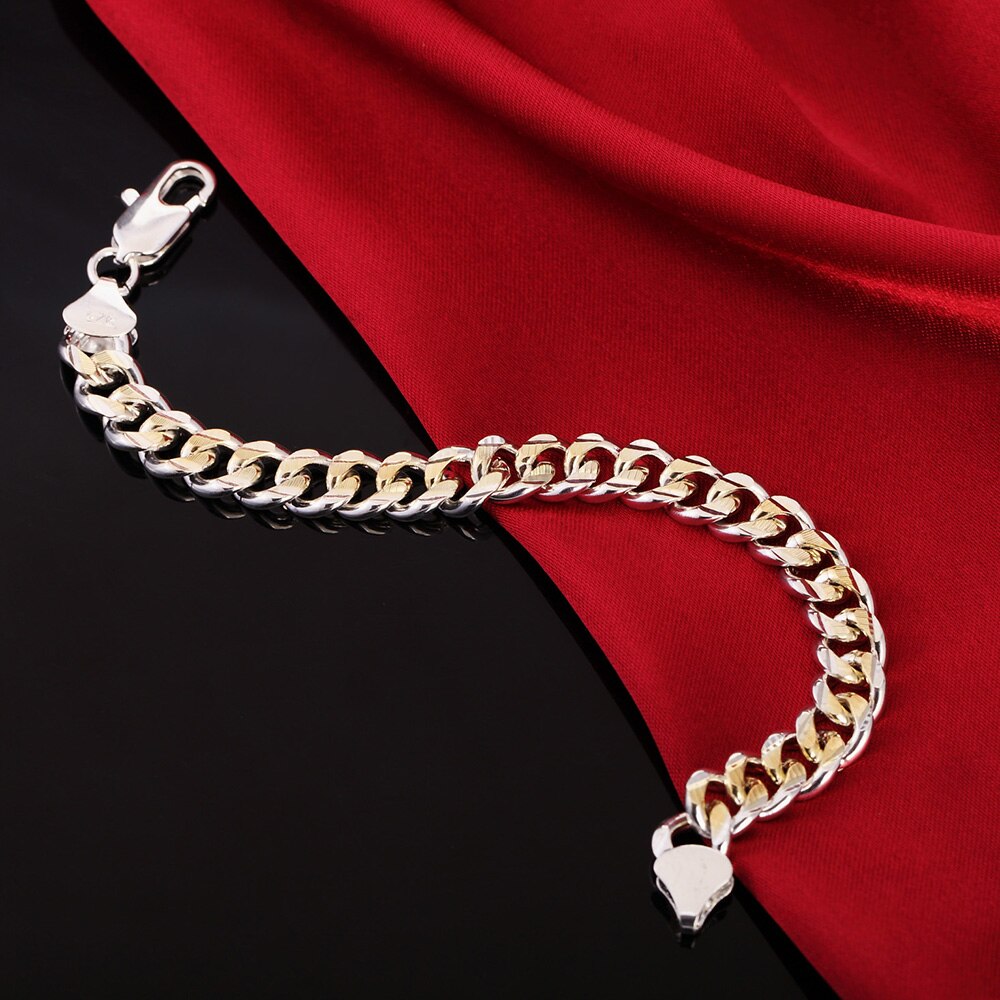 Pretty 925 sterling silver Gold plated fine classic 10MM chain Bracelets for woman man Wedding party Gifts Jewelry