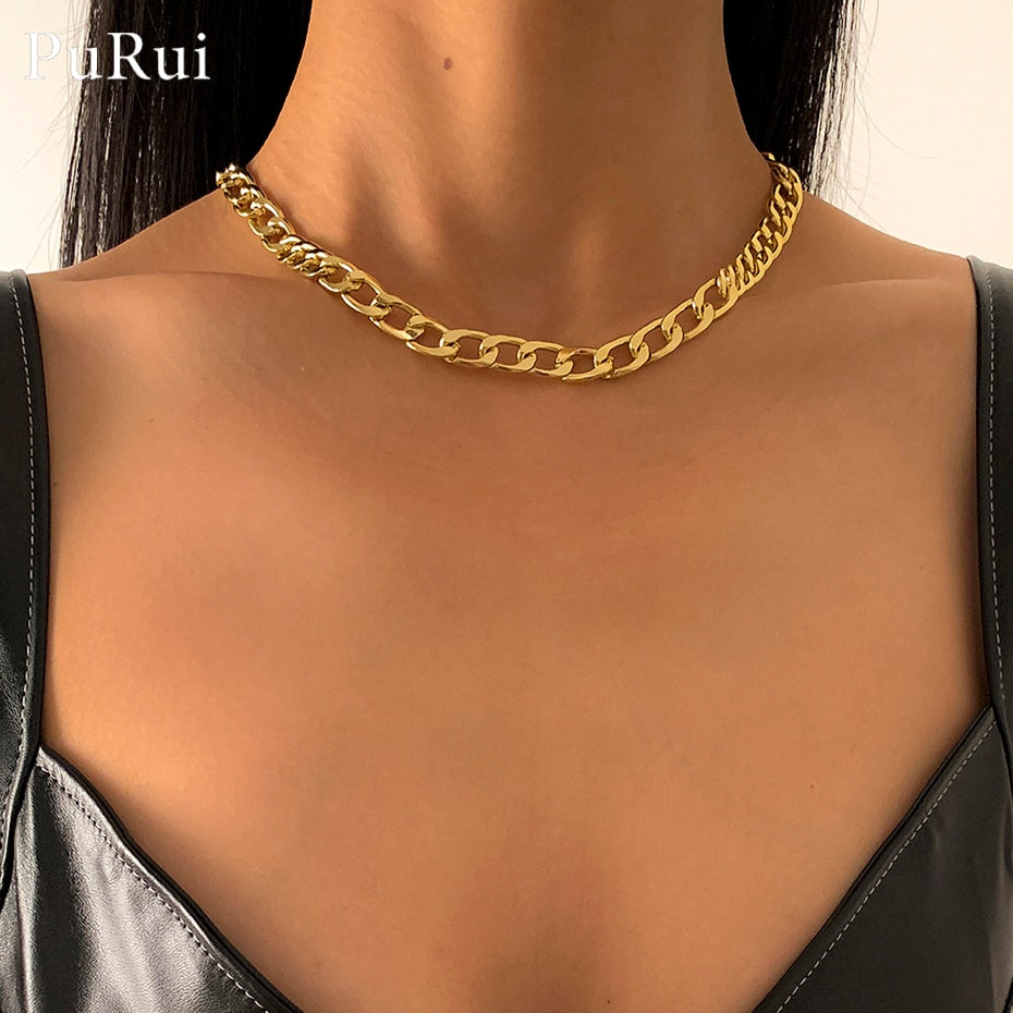 Punk Boho Metal Chain Necklaces for Women Men Link Steampunk Rock Short Choker Necklace Clavicle Chain Minimalist Jewelry