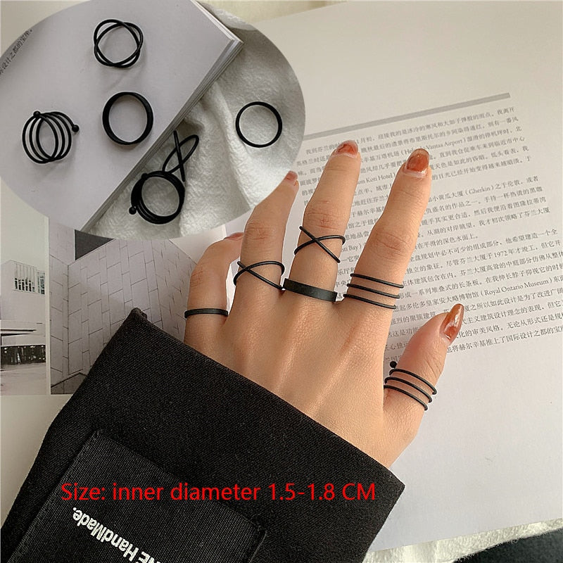 Punk Finger Rings 6pcs/set Minimalist Smooth Gold/Black Geometric Metal Rings for Women Girls Party Jewelry bijoux femme