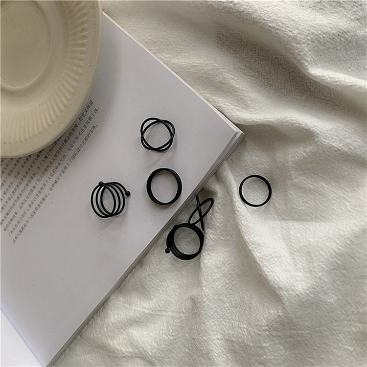 Punk Finger Rings 6pcs/set Minimalist Smooth Gold/Black Geometric Metal Rings for Women Girls Party Jewelry bijoux femme