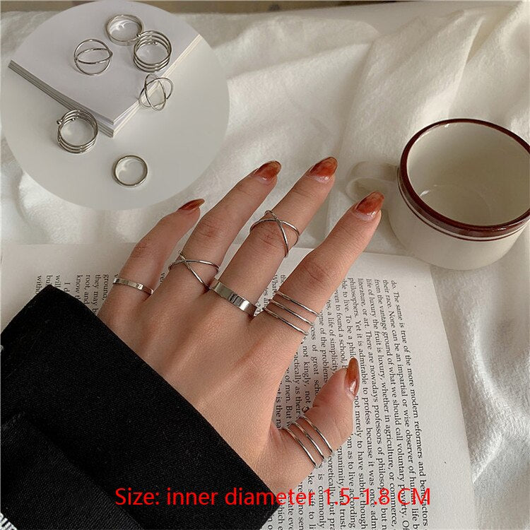 Punk Finger Rings 6pcs/set Minimalist Smooth Gold/Black Geometric Metal Rings for Women Girls Party Jewelry bijoux femme