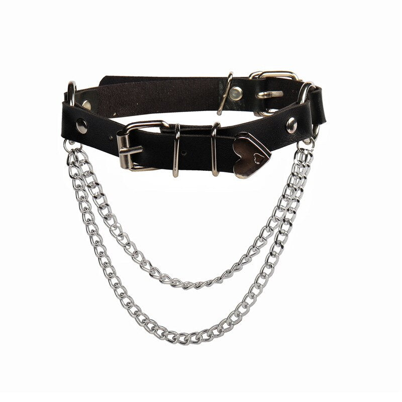 Punk PU Leather Lock Key Heart Round Rivet Collar Studded Choker Necklace  Gothic Rock Stainless Steel  Unisex Neck Chain