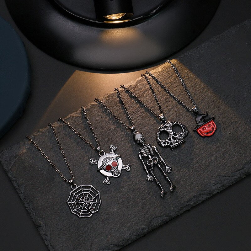 Punk Personality Sweater Chain Bat Pumpkin Head Ghost Halloween Costume Accessories Long Necklace For Women Cosplay  Jewelry