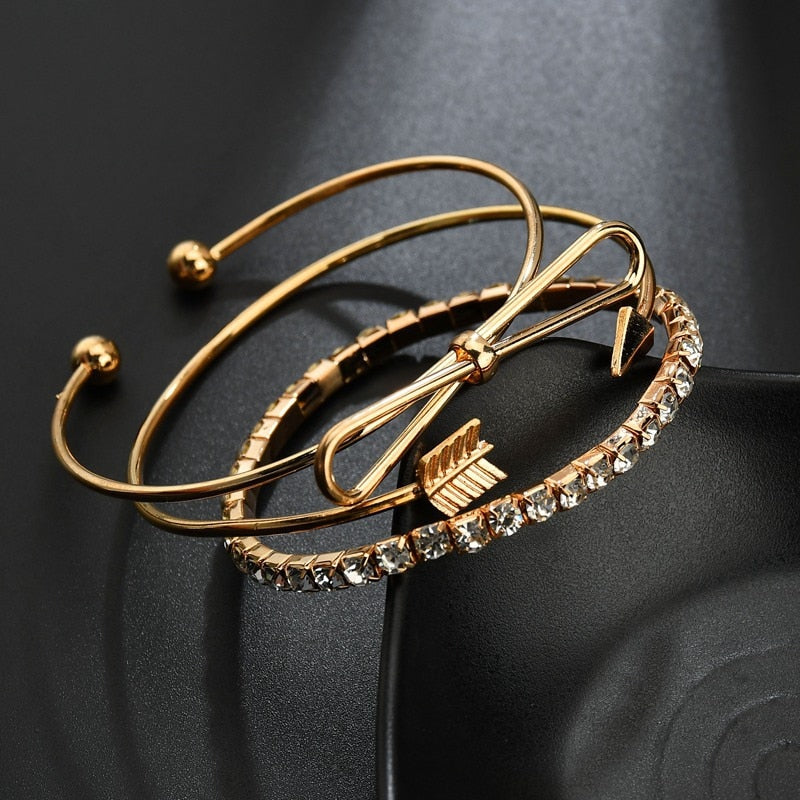 Punk Rhinestone Geometric Chain Bracelets Set for Women Bohemia Multilayer Beads Charm Bangles  Party Jewelry Gift