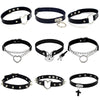 Punk Rock Gothic Choker PU Leather Heart Round Spike Rivet Collar Studded Choker Necklace Body Jewelry Birthday Party Gift