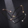 Quality Rosary Cross Charms Bracelet Black Onyx Beades Gold Silver Plated Stainless Steel Chain Bracelets for Women Girls