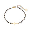 Quality Rosary Cross Charms Bracelet Black Onyx Beades Gold Silver Plated Stainless Steel Chain Bracelets for Women Girls