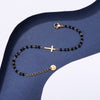 Quality Rosary Cross Charms Bracelet Black Onyx Beades Gold Silver Plated Stainless Steel Chain Bracelets for Women Girls