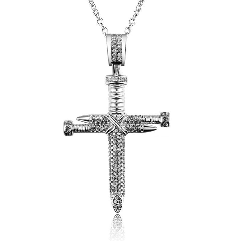 Religious Christian Cross Pendant Necklace for Women Bohemian Crystal Inlaid Hanging Necklace Accessories Jewelry