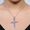 Religious Christian Cross Pendant Necklace for Women Bohemian Crystal Inlaid Hanging Necklace Accessories Jewelry