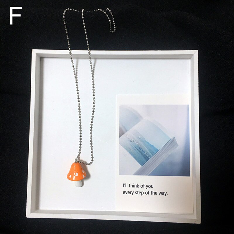 Resin Imitation Mushroom Pendant Necklaces For Women Colorful Simple Cute Charm Necklaces Sweater Chain Jewelry Gifts