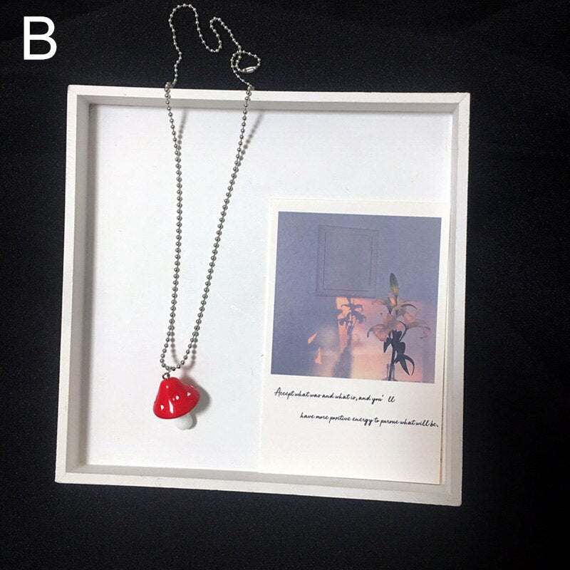 Resin Imitation Mushroom Pendant Necklaces For Women Colorful Simple Cute Charm Necklaces Sweater Chain Jewelry Gifts