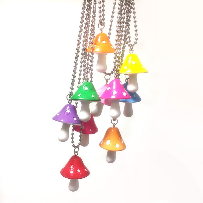Resin Imitation Mushroom Pendant Necklaces For Women Colorful Simple Cute Charm Necklaces Sweater Chain Jewelry Gifts