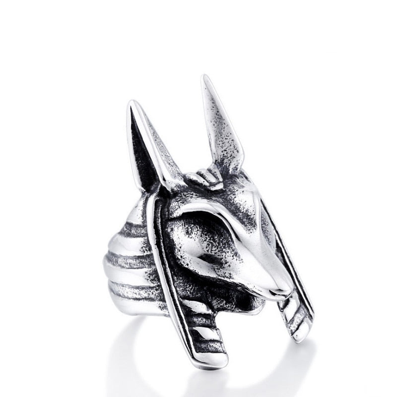 Retro Animal Fox Head Ring Men's Ring Vintage Metal Silver-Plated Egyptian Guardian Anubis Ring Accessories Party Jewelry