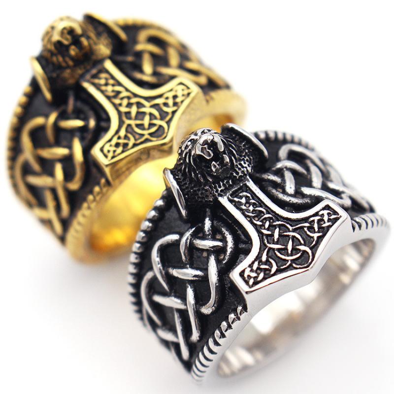 Retro Animal Wolf Head Pattern Viking Rune Ring Men's Ring Vintage Metal Ring Accessories Party Jewelry