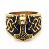 Retro Animal Wolf Head Pattern Viking Rune Ring Men's Ring Vintage Metal Ring Accessories Party Jewelry