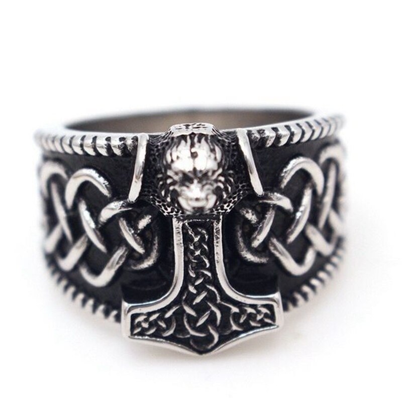 Retro Animal Wolf Head Pattern Viking Rune Ring Men's Ring Vintage Metal Ring Accessories Party Jewelry