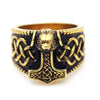 Retro Animal Wolf Head Pattern Viking Rune Ring Men's Ring Vintage Metal Ring Accessories Party Jewelry