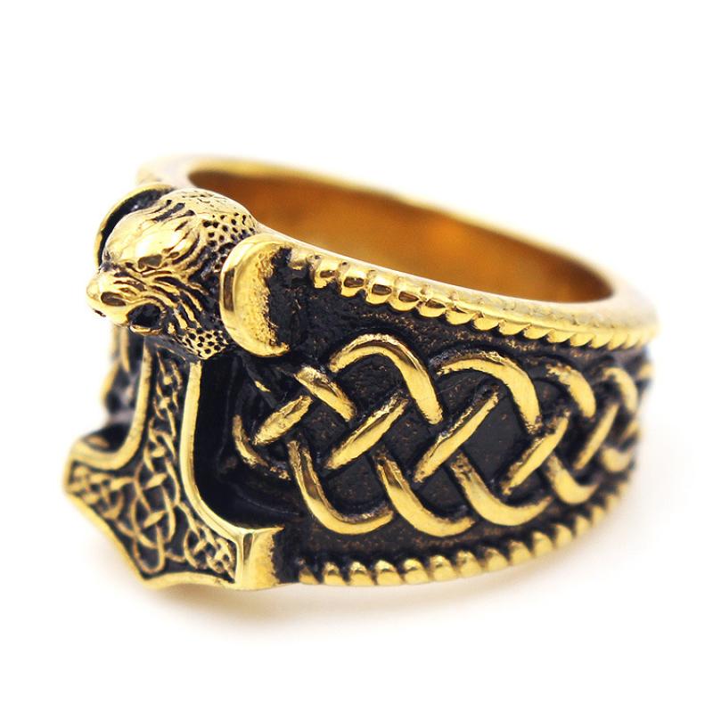 Retro Animal Wolf Head Pattern Viking Rune Ring Men's Ring Vintage Metal Ring Accessories Party Jewelry