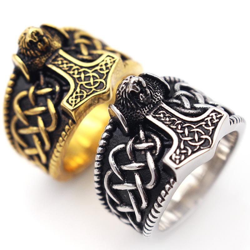 Retro Animal Wolf Head Pattern Viking Rune Ring Men's Ring Vintage Metal Ring Accessories Party Jewelry