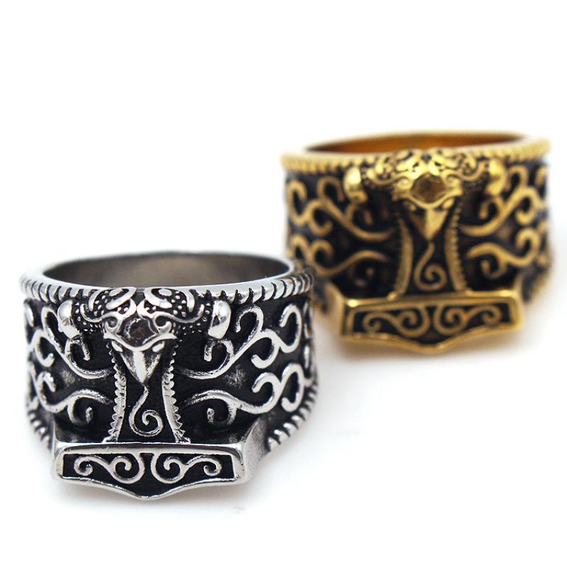 Retro Animal Wolf Head Pattern Viking Rune Ring Men's Ring Vintage Metal Ring Accessories Party Jewelry