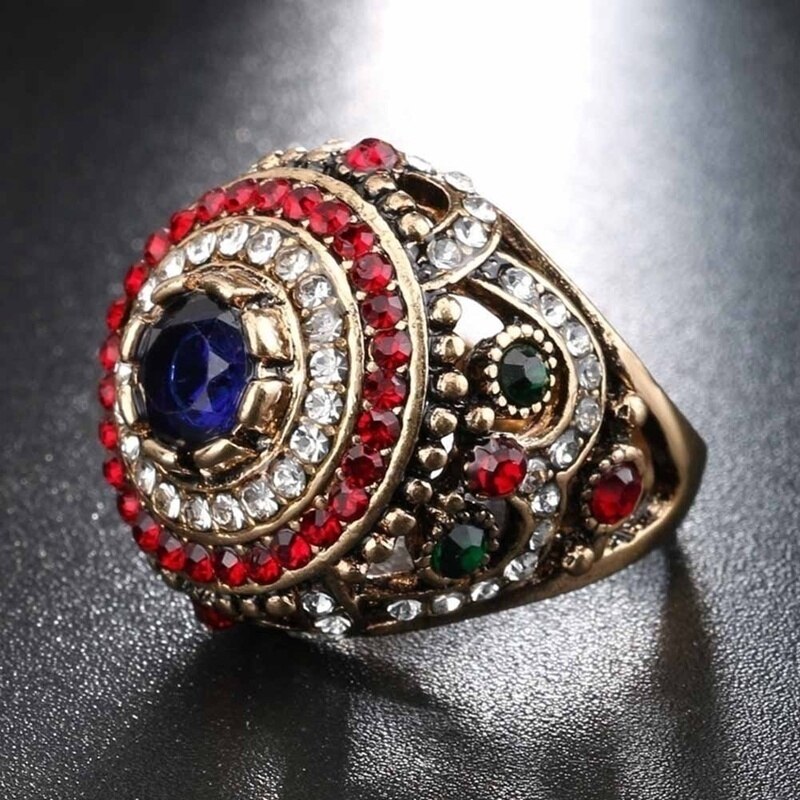 Retro Bohemian Crystal Inlaid Ring Women's Ring Austrian Rhinestone Inlaid Metal Ring Accessories Party Jewelry Size 7 ~ 10
