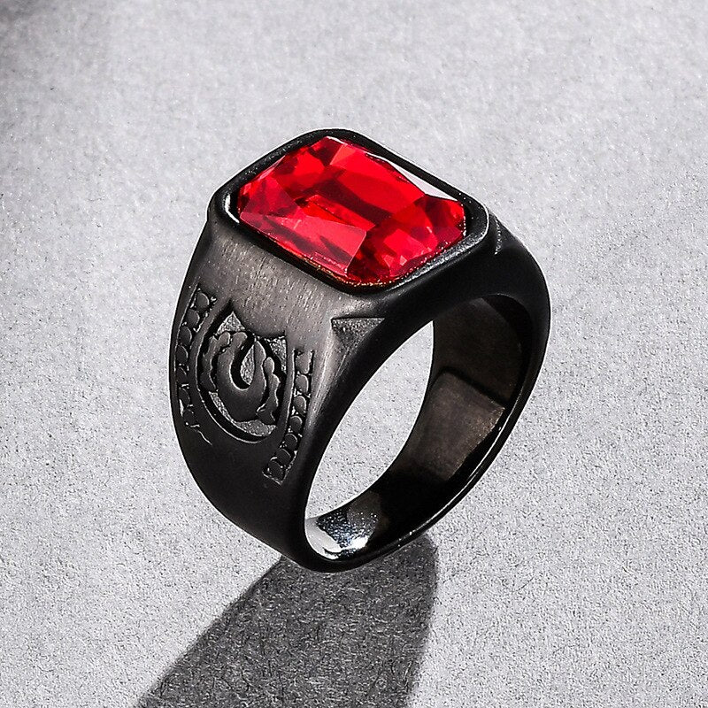 Retro Bohemian Red Crystal Inlaid Ring Men's Ring Black Metal Crystal Ring Accessories Party Jewelry