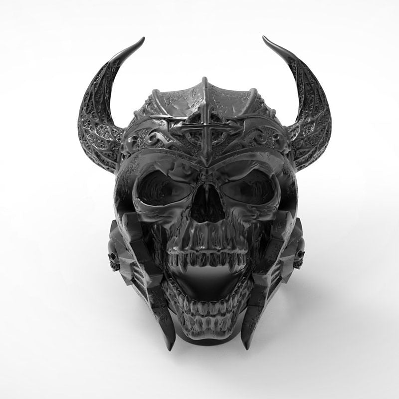 Retro Bull Head Mask Warrior Skull Shape Ring Men's Ring Metal Horror Skull Horn Ring Accessories Party Jewelry