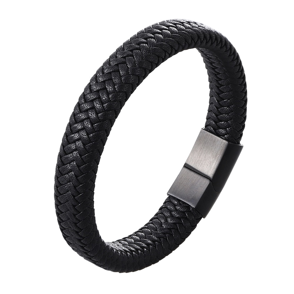 Retro Button Braided Classic 3 Color Genuine Leather Bracelet for Men Women Accessories Jewelry Couple Bangles Gift