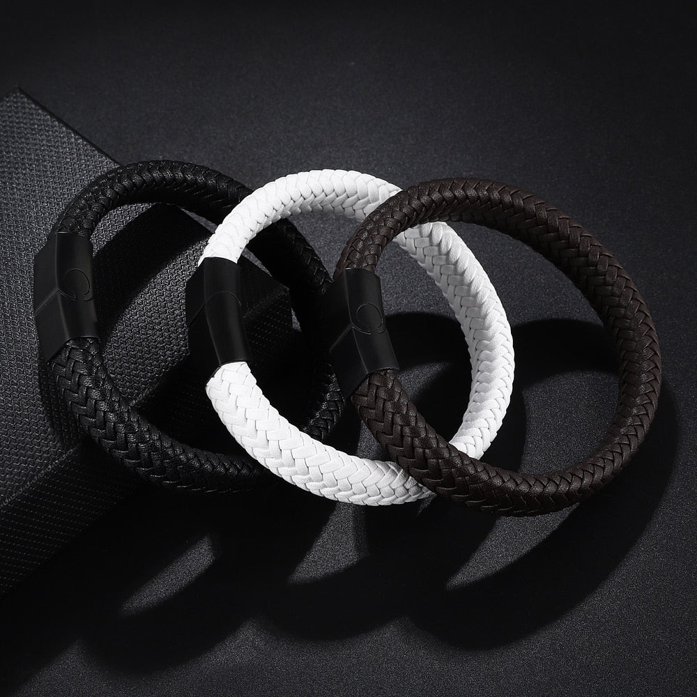 Retro Button Braided Classic 3 Color Genuine Leather Bracelet for Men Women Accessories Jewelry Couple Bangles Gift