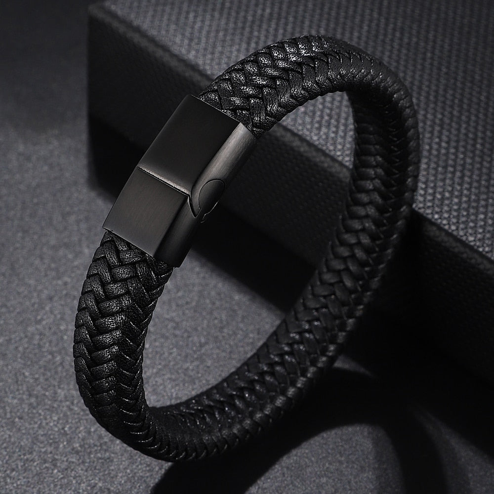 Retro Button Braided Classic 3 Color Genuine Leather Bracelet for Men Women Accessories Jewelry Couple Bangles Gift