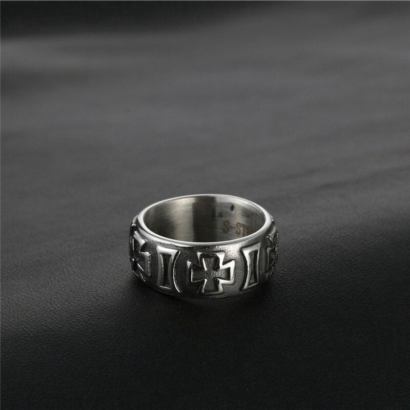 Retro Cross Pattern Ring Men's Ring Vintage Metal Silver-Plated Cross Ring Accessories Party Jewelry