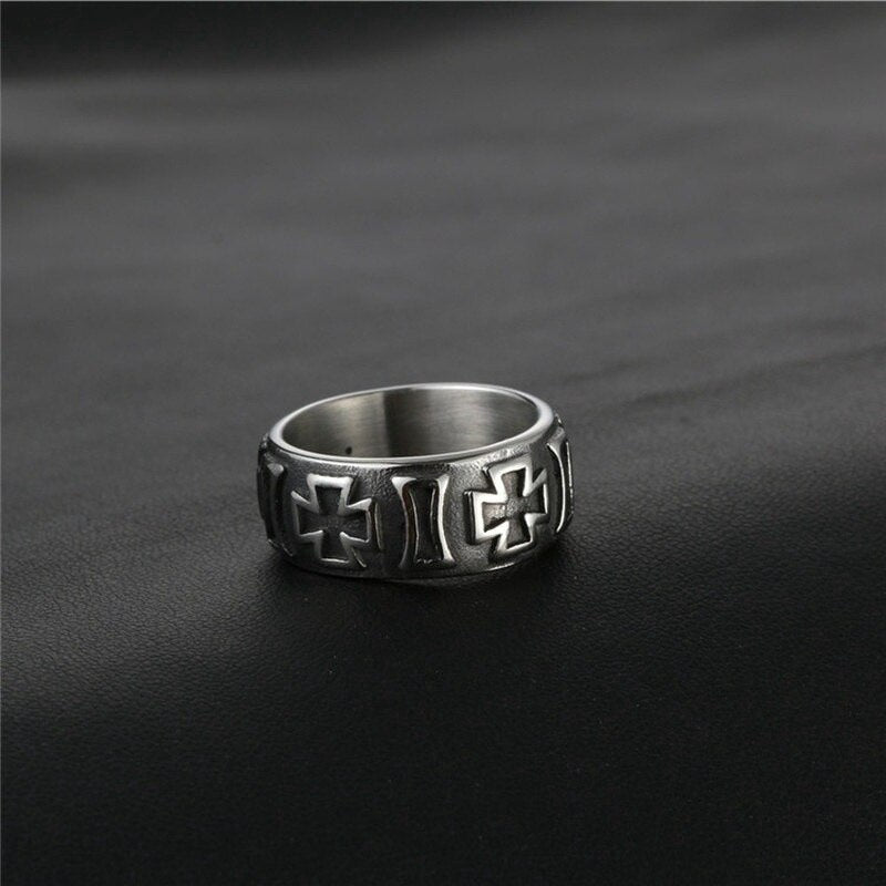Retro Cross Pattern Ring Men's Ring Vintage Metal Silver-Plated Cross Ring Accessories Party Jewelry