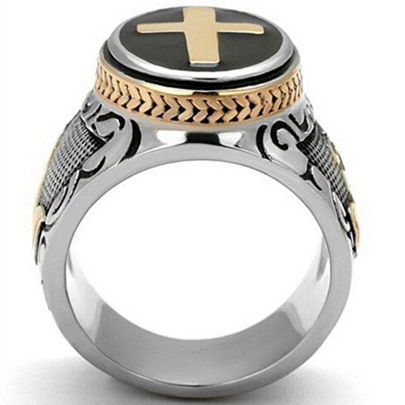 Retro Cross Praying Hands Pattern Ring Men's Ring Vintage Metal Ring Accessories Party Jewelry Size 7-12