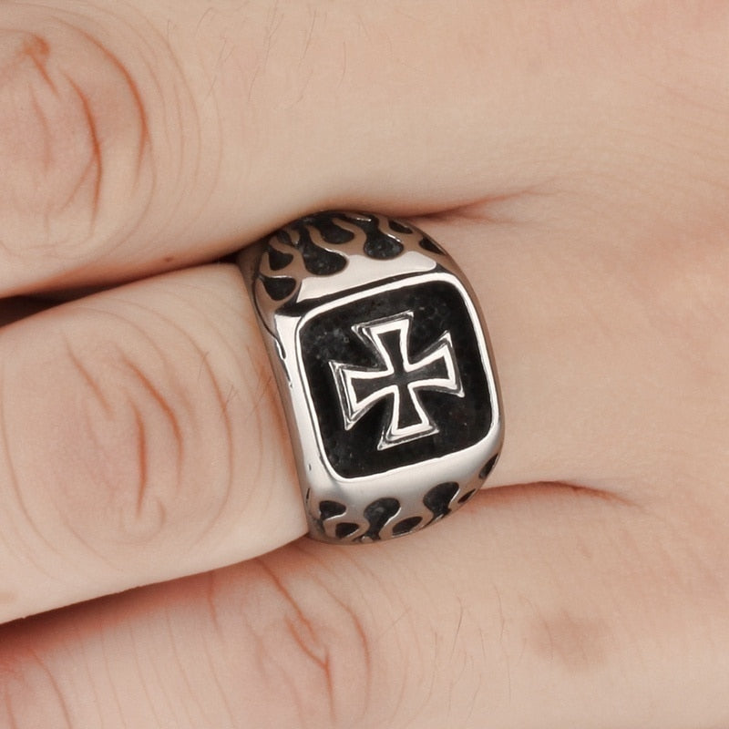 Retro Flame Printing Celtic Cross Pattern Ring Men's Ring Vintage Metal Ring Accessories Party Jewelry