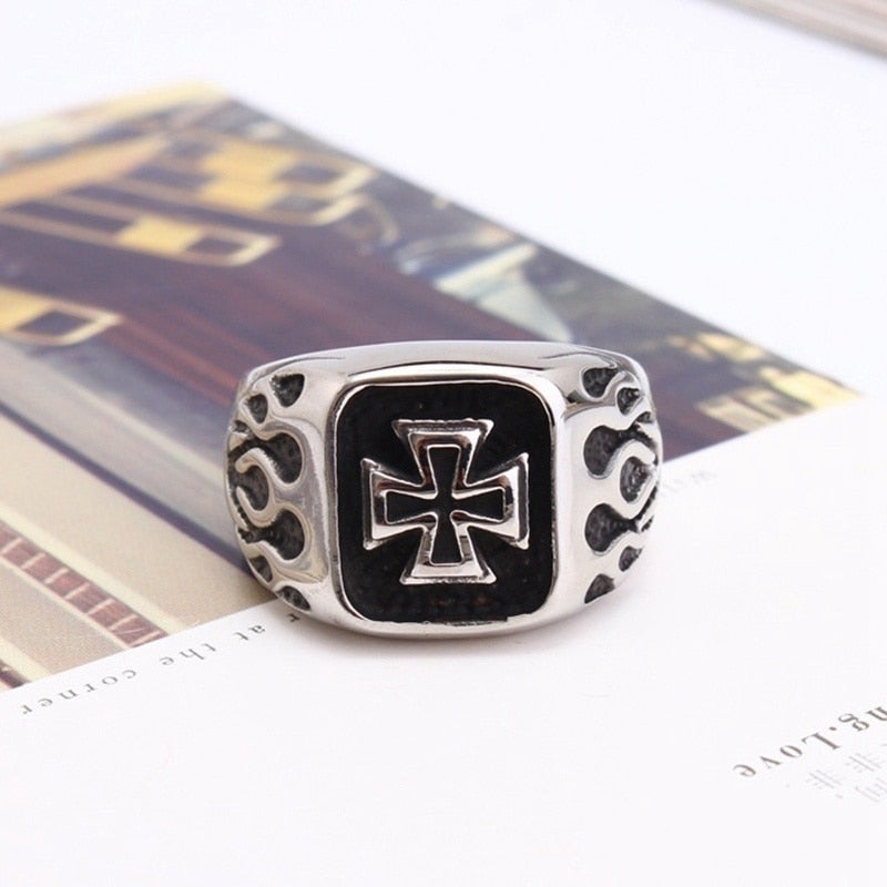 Retro Flame Printing Celtic Cross Pattern Ring Men's Ring Vintage Metal Ring Accessories Party Jewelry