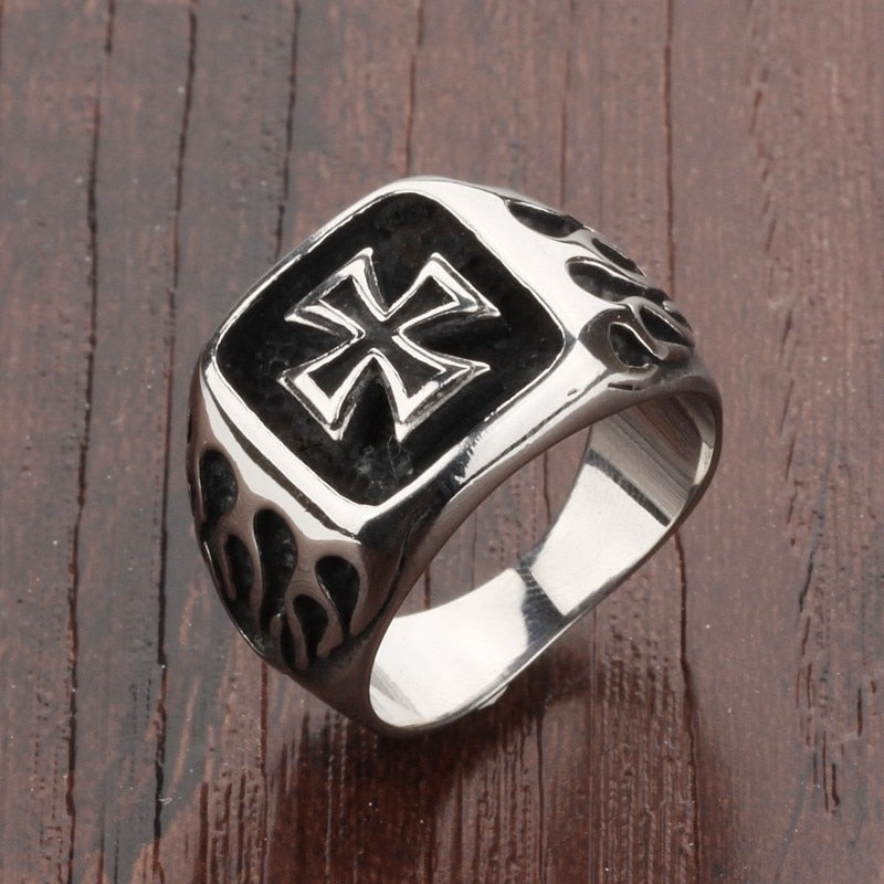 Retro Flame Printing Celtic Cross Pattern Ring Men's Ring Vintage Metal Ring Accessories Party Jewelry