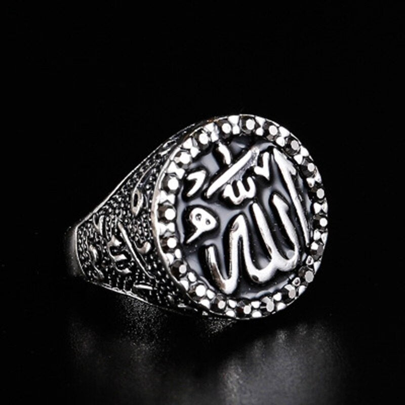 Retro Muslim Arabic Rune Pattern Ring Men's Ring Vintage Metal Plated-silver Ring Accessories Party Jewelry