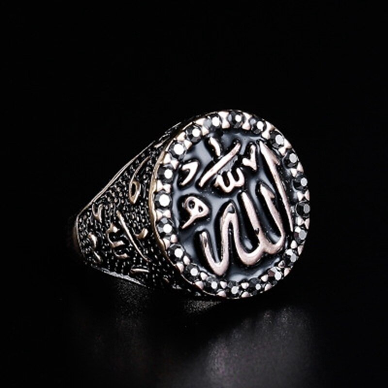 Retro Muslim Arabic Rune Pattern Ring Men's Ring Vintage Metal Plated-silver Ring Accessories Party Jewelry