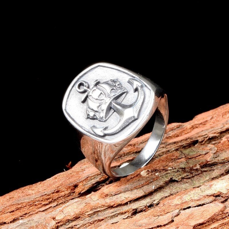 Retro Viking A nchor Crown Pattern Ring Men's Ring Vintage Metal Silver-Plated Ring Accessories Party Jewelry