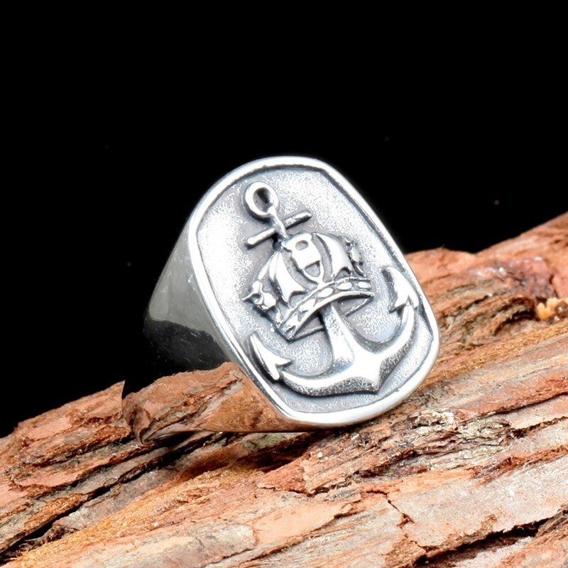 Retro Viking A nchor Crown Pattern Ring Men's Ring Vintage Metal Silver-Plated Ring Accessories Party Jewelry