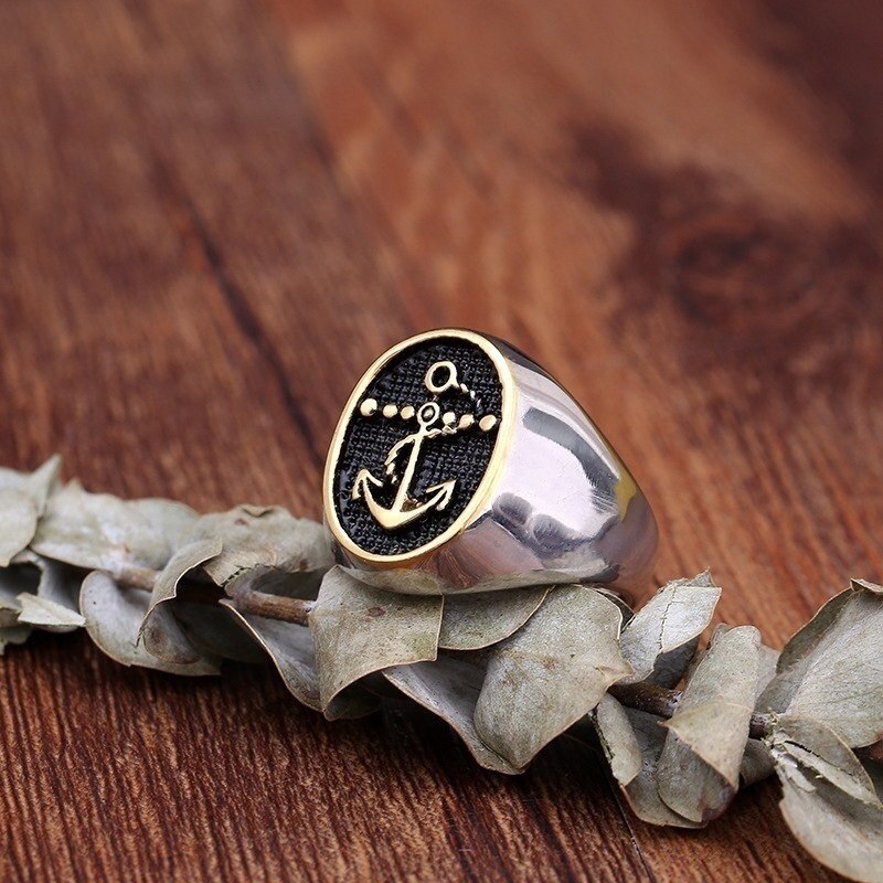 Retro Viking Anchor Pattern Ring Men's Ring Vintage Metal Ring Accessories Party Jewelry