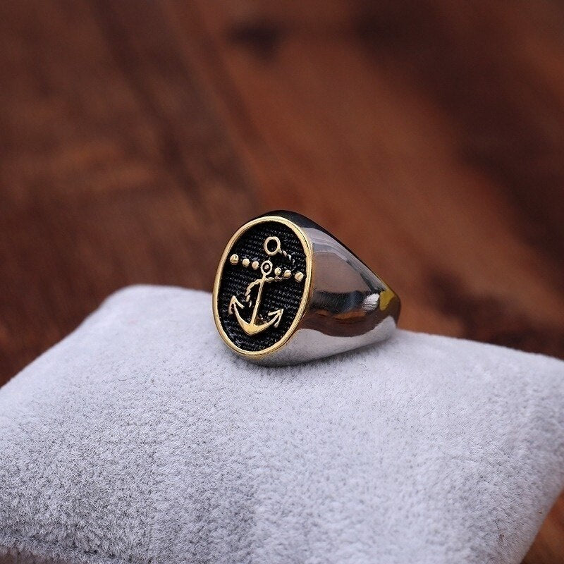 Retro Viking Anchor Pattern Ring Men's Ring Vintage Metal Ring Accessories Party Jewelry