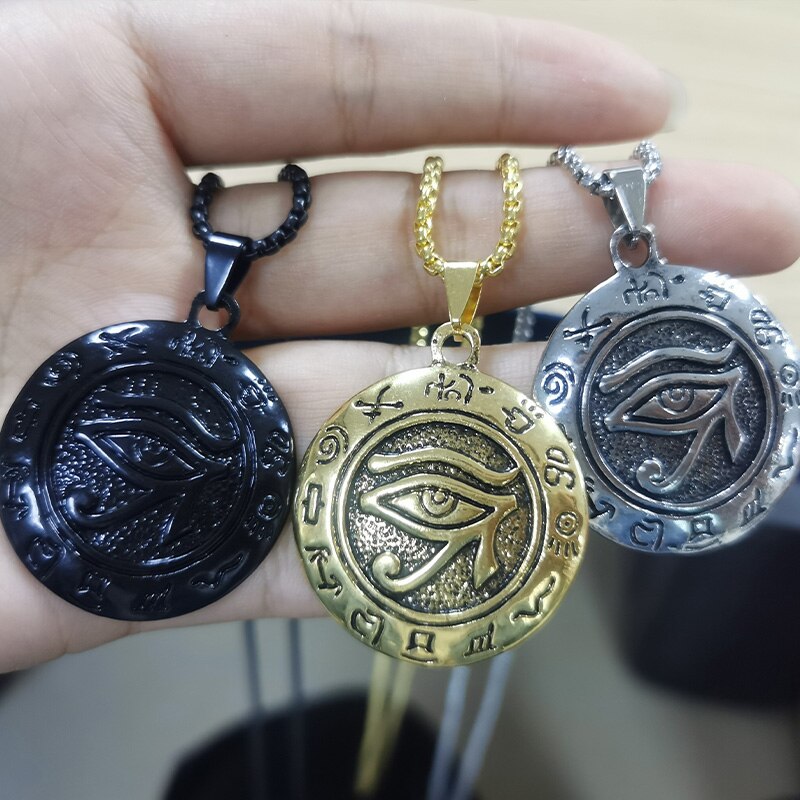Retro Viking Rune Horus Eye Round Pendant Men's Metal Titanium Steel Jewelry Accessories Party Gift